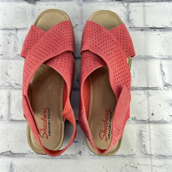 Skechers Women’s 9 Parallel Plot Suede Leather Slingback Wedge Sandal Pink - Picture 9 of 12